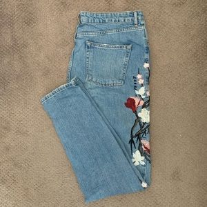 Topshop Tall Embroidered Mom Jeans
